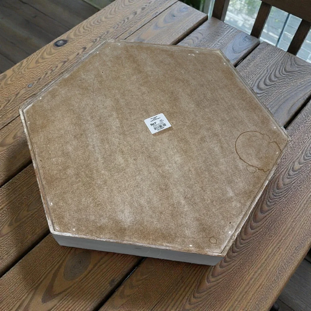 Vintage Pier 1 Hexagon Coral Stencil Wood Tray Beach House Summer Decor 16